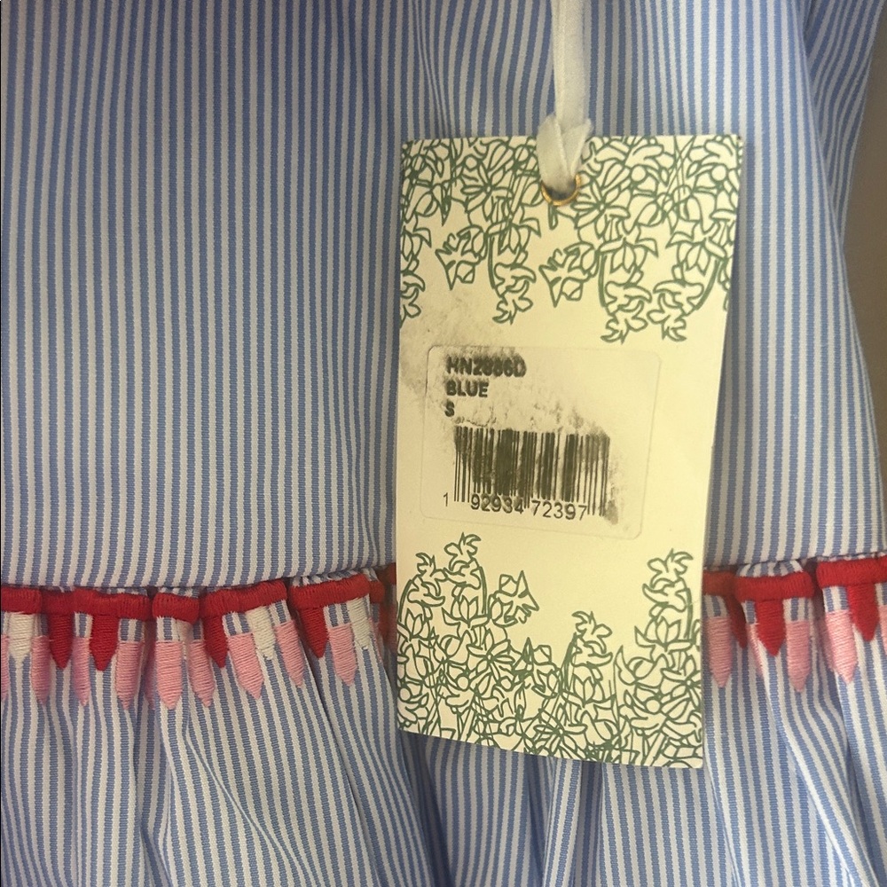 Light Blue Embroidered Tiered Casual Dress with Pink Trim - Picture 14 of 14